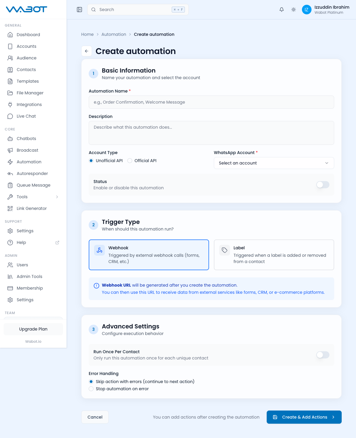 Create Automation Form