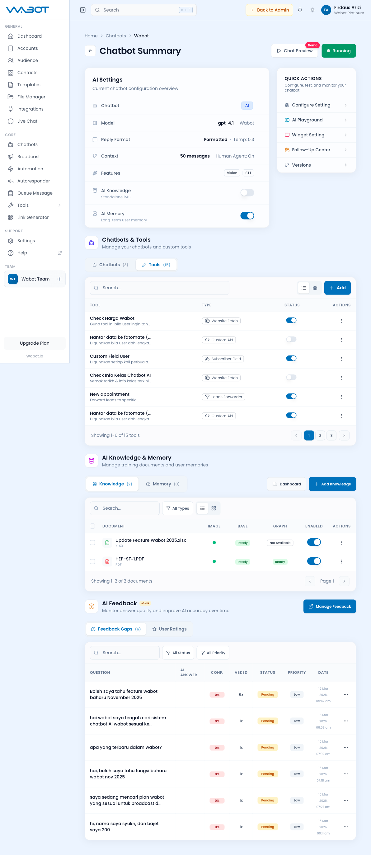 Chatbot Tools Tab