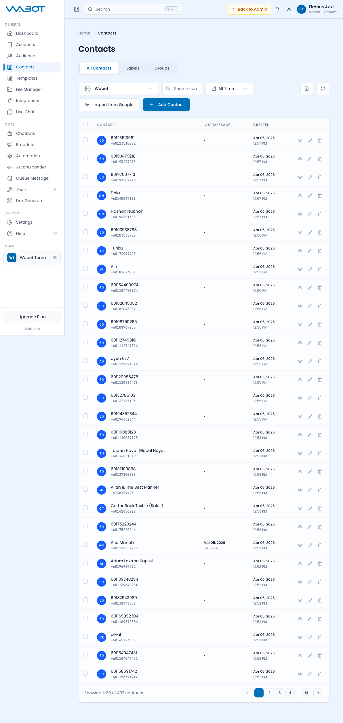 Contacts Page