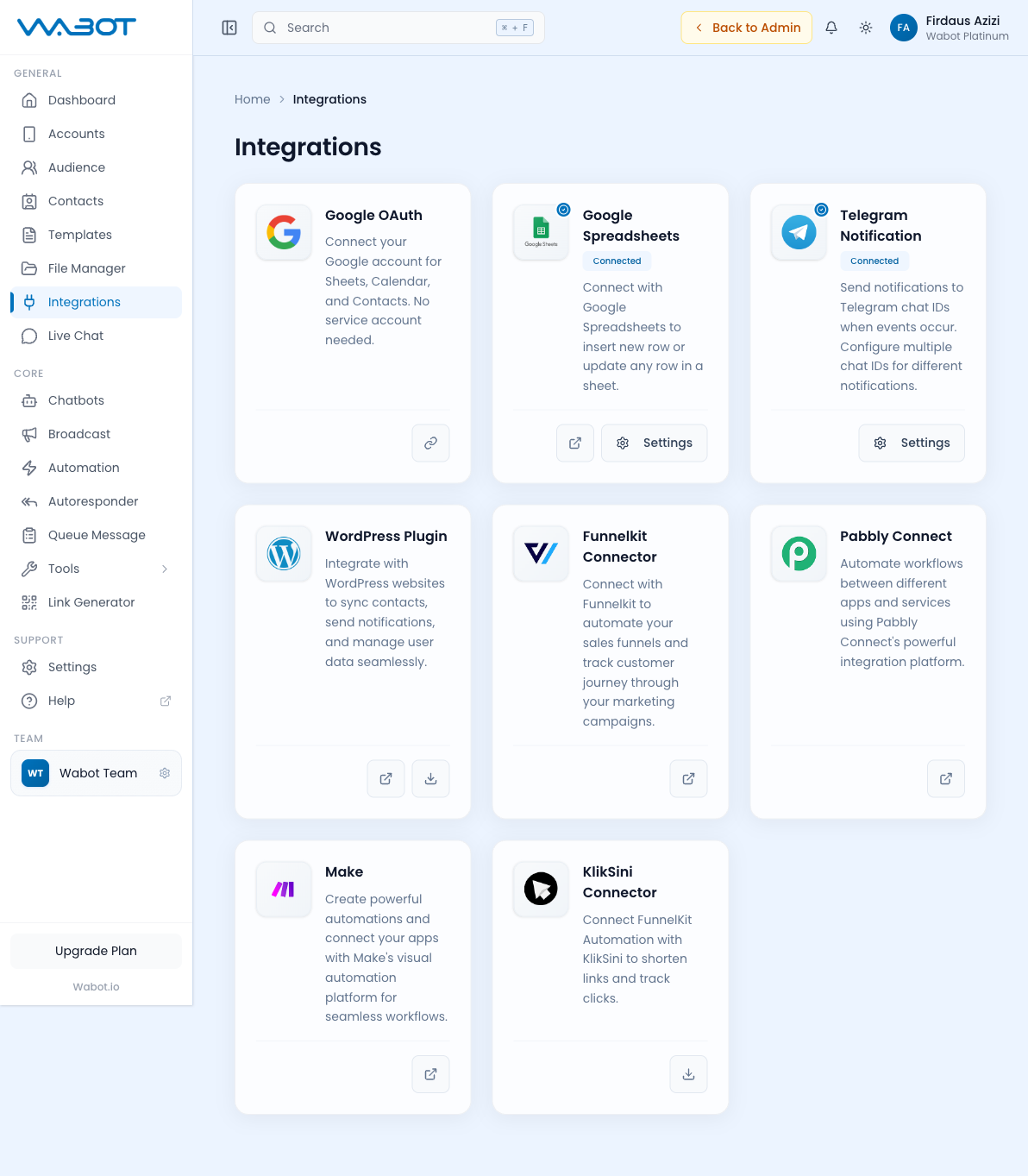 Integrations Page